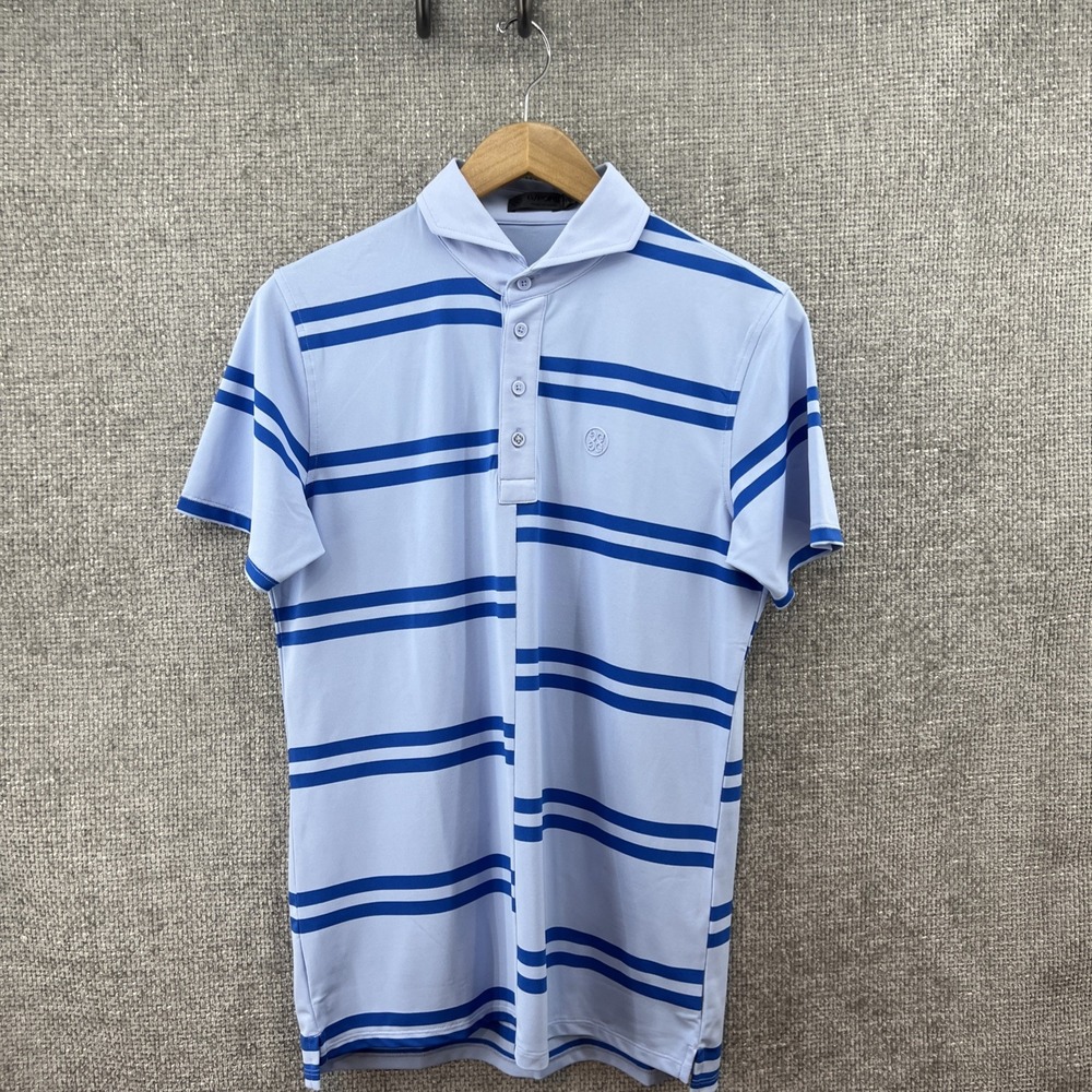 G/FORE Mens‎ Size Small Sky Blue Striped Golf Polo Shirt Performance Active New!